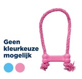 Kong puppy goodie bone rubber met touw roze of lichtblauw assorti