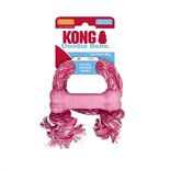 Kong puppy goodie bone rubber met touw roze of lichtblauw assorti